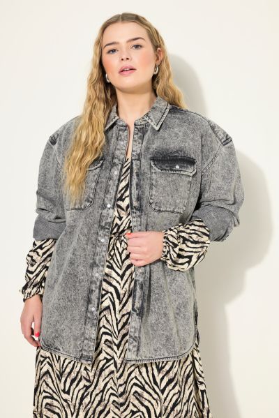 Acid Wash Vintage Look Snap Front Denim Oversized Shirt