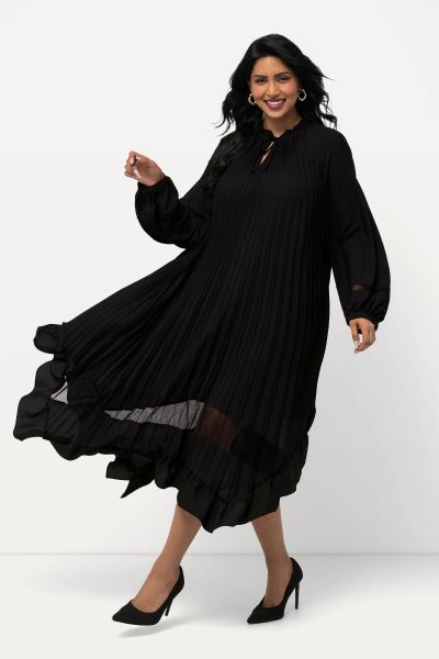 Pleated Flounce Panel Long Sleeve Dress