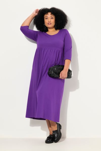 Cotton Knit 3/4 Sleeve Empire Pocket Dress