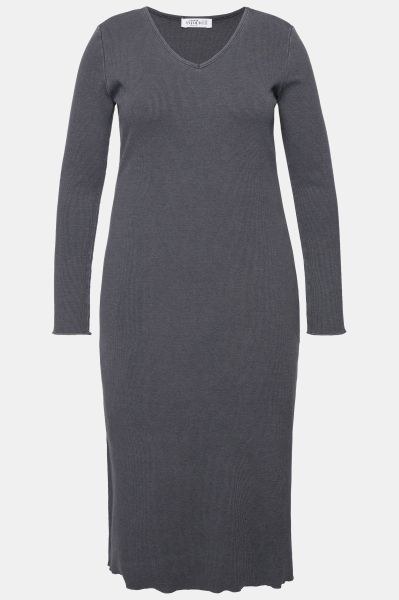 Ribbed Acid Wash Long Sleeve Dress