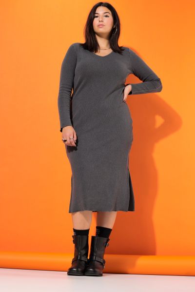 Ribbed Acid Wash Long Sleeve Dress