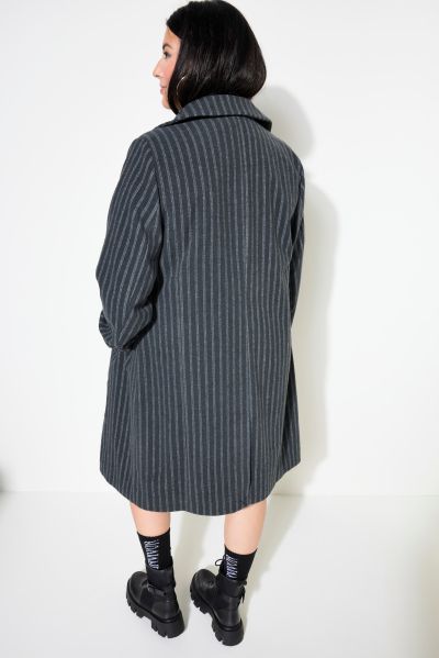 Striped Lapel Collar Coat