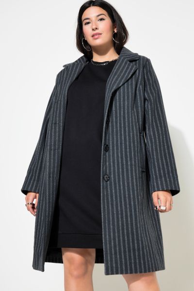 Striped Lapel Collar Coat