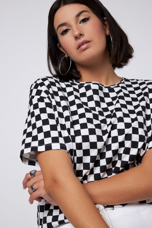 Oversized Short Sleeve Checkerboard Tee