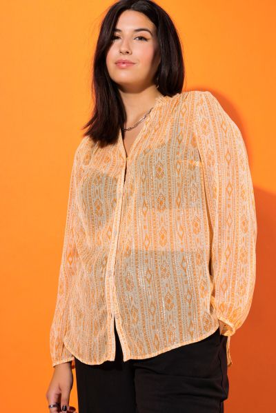 Sheer Sparkling Ikat Print Blouse