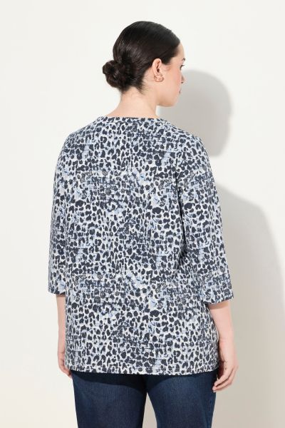 Leopard Print 3/4 Sleeve Cutout Tee