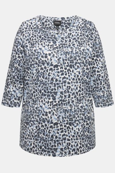 Leopard Print 3/4 Sleeve Cutout Tee