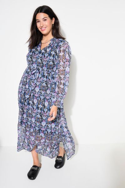 Ikat Print Layered Chiffon Maxi Dress