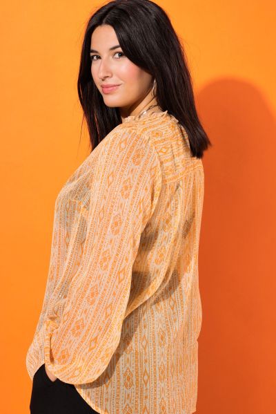 Sheer Sparkling Ikat Print Blouse