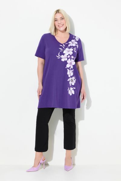 Placment Print A-line Swing Pocket Cotton Knit Tunic