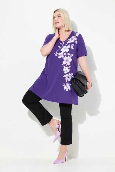 Placment Print A-line Swing Pocket Cotton Knit Tunic