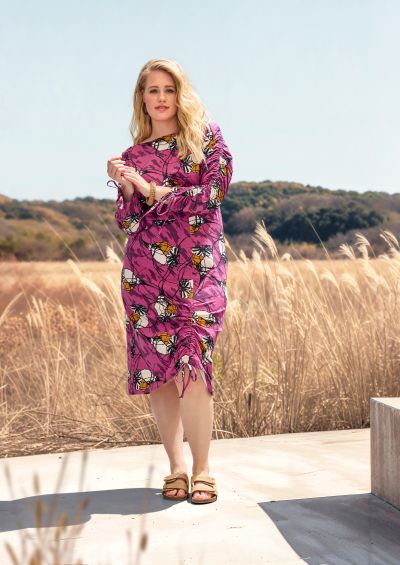 Eco Cotton Abstract Long Sleeve Floral Dress