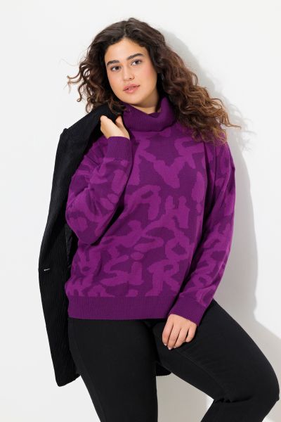 Letter Graphic Long Sleeve Turtleneck Sweater