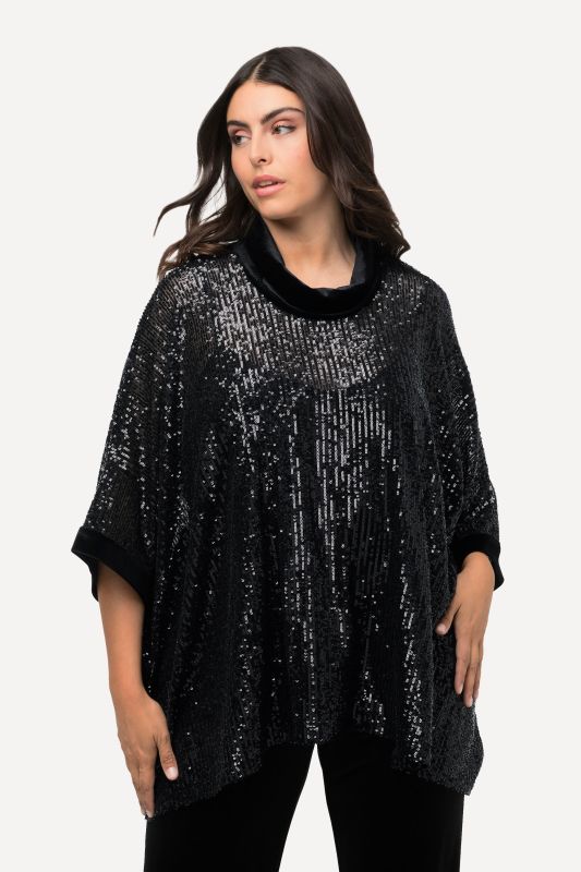 Oversized Cowl Neck Sequin Tee