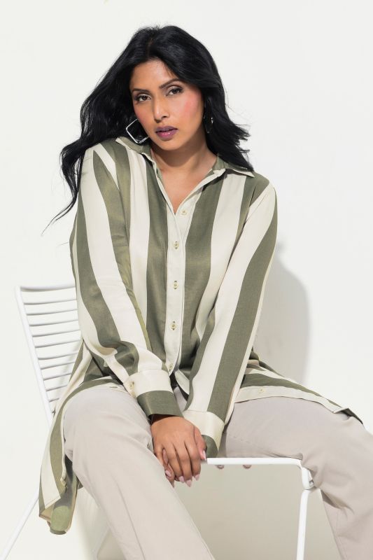 Block Stripe Long Sleeve Tunic Blouse