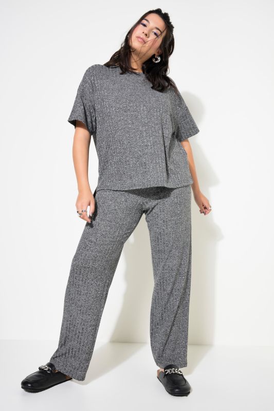 Pajamas, two-piece suit, ribbed jersey, half sleeves, long trousers