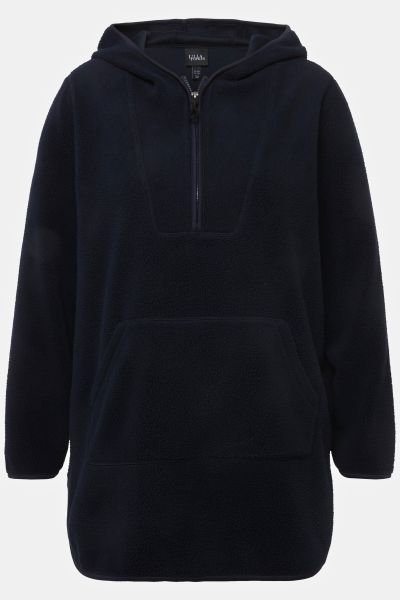 Teddy Fleece Hooded Zip Neck Sweatshirt