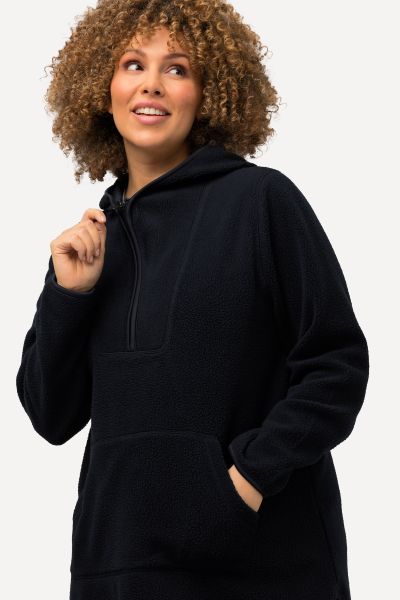 Teddy Fleece Hooded Zip Neck Sweatshirt