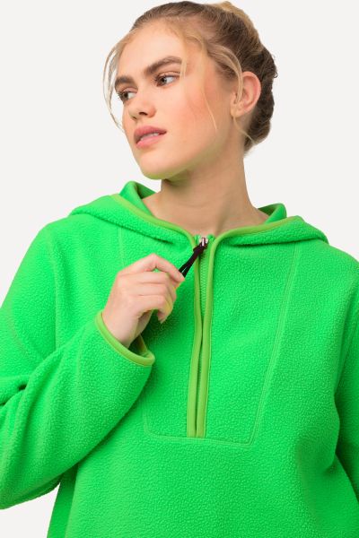 Teddy Fleece Hooded Zip Neck Sweatshirt