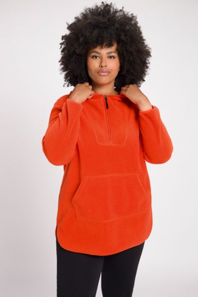 Teddy Fleece Hooded Zip Neck Sweatshirt