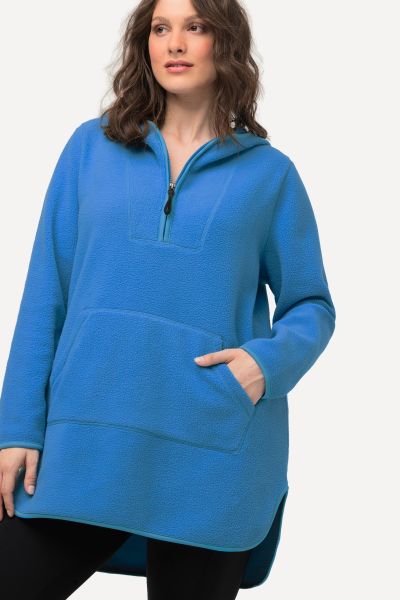 Teddy Fleece Hooded Zip Neck Sweatshirt