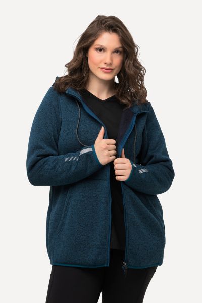 Sweater Knit Fleece Hooded Zip Front Sweatshirt