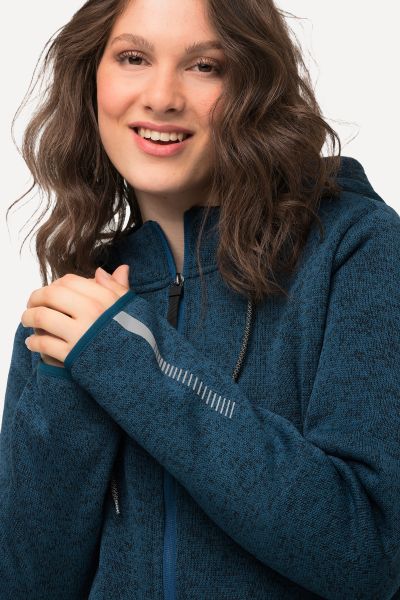 Sweater Knit Fleece Hooded Zip Front Sweatshirt