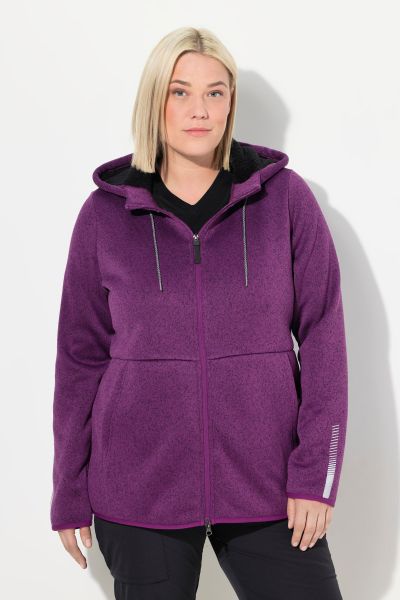 Sweater Knit Fleece Hooded Zip Front Sweatshirt