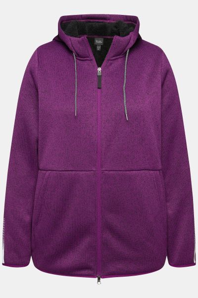 Sweater Knit Fleece Hooded Zip Front Sweatshirt