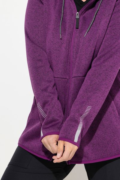 Sweater Knit Fleece Hooded Zip Front Sweatshirt