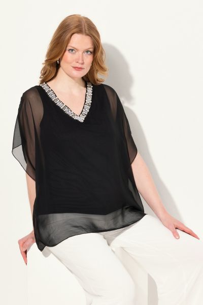 Layered Chiffon V-Neck Blouse