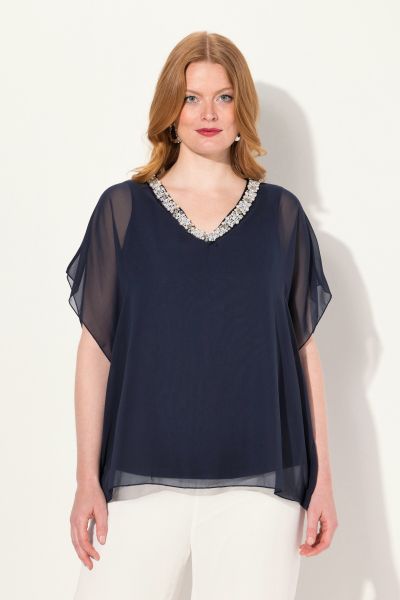 Layered Chiffon V-Neck Blouse