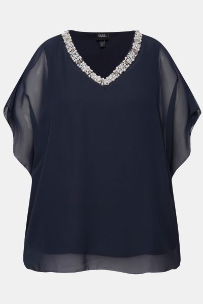 Layered Chiffon V-Neck Blouse