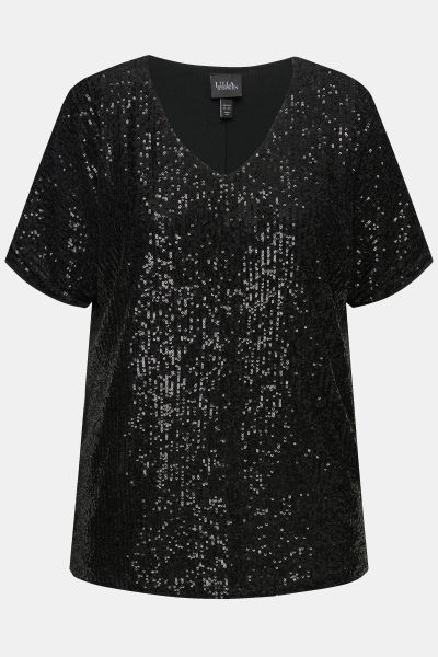 Sequined Short Sleeve V-Neck Tee