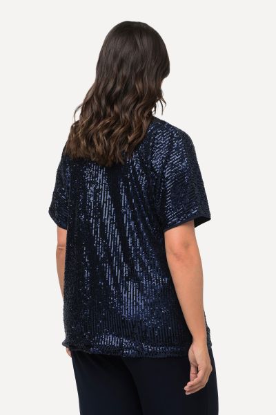 Sequined Short Sleeve V-Neck Tee