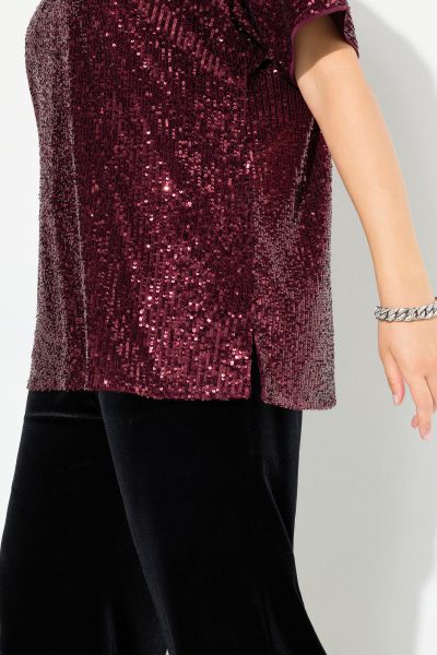 Sequined Short Sleeve V-Neck Tee