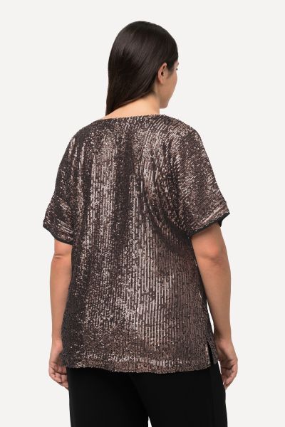 Sequined Short Sleeve V-Neck Tee