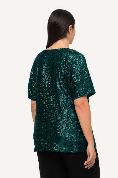 Sequined Short Sleeve V-Neck Tee