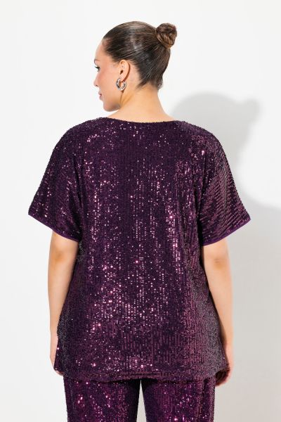 Sequined Short Sleeve V-Neck Tee