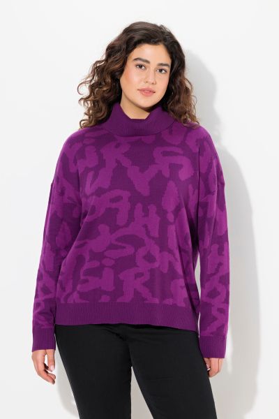 Letter Graphic Long Sleeve Turtleneck Sweater