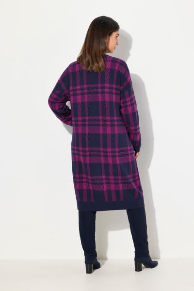 Longline Long Sleeve Open Shape Plaid Cardigan