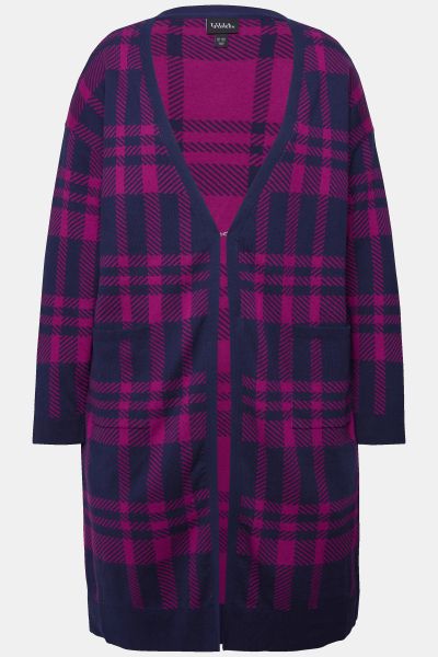 Longline Long Sleeve Open Shape Plaid Cardigan