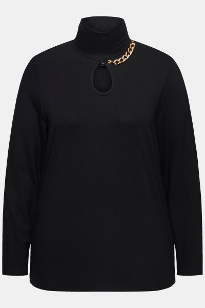 Chain Detail Long Sleeve Turtleneck Tee