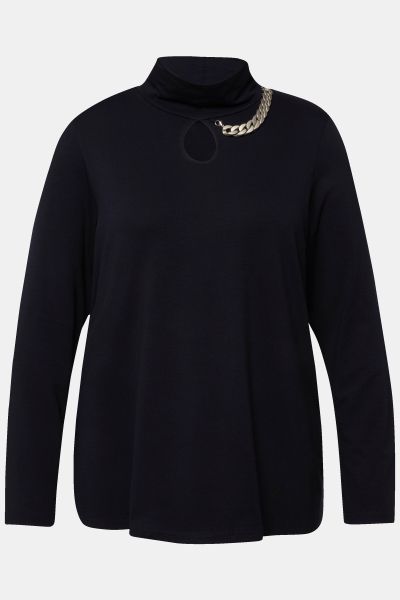 Chain Detail Long Sleeve Turtleneck Tee