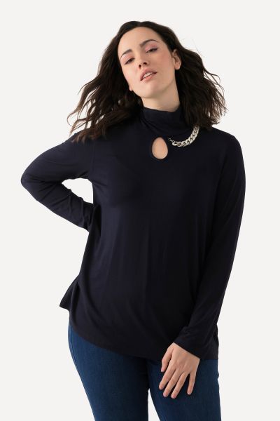 Chain Detail Long Sleeve Turtleneck Tee