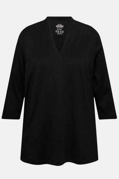 Pima Cotton Goblet Collar 3/4 Sleeve Tee