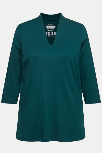 Pima Cotton Goblet Collar 3/4 Sleeve Tee