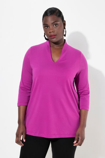 Pima Cotton Goblet Collar 3/4 Sleeve Tee