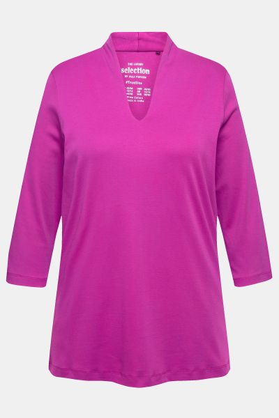 Pima Cotton Goblet Collar 3/4 Sleeve Tee