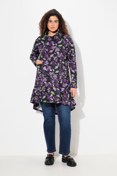 Floral Stand-Up Collar Flounce Panel Sweatshirt